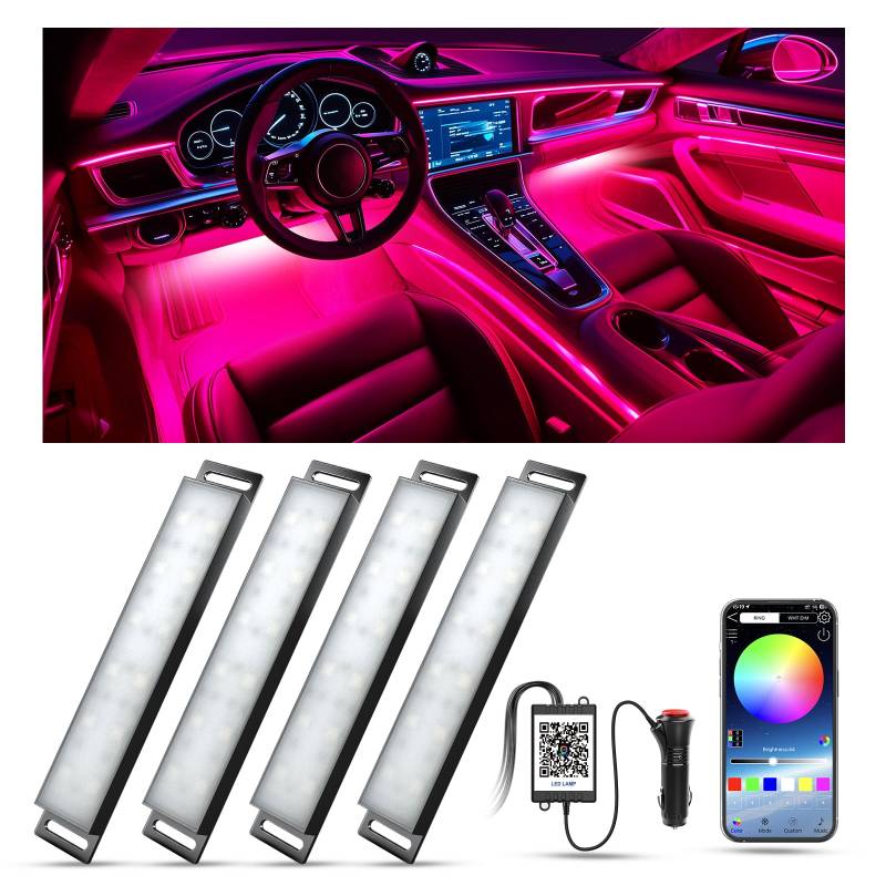 YiLaie RGB LED Innenbeleuchtung Auto, Ambientebeleuchtung Auto mit APP Steuerung und 16 Millionen Farben, Musikmodus, Farbspeicher, Fußraumbeleuchtung, Beleuchtung Innenraum, Zigarettenanzünder,12V von YiLaie