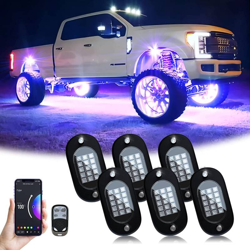 YiLaie RGB LED Rock Lichter, 90 LED mit Telefon App/Fernbedienung für Timing Musik Mode Kits, wasserdichtes Underglow für ATV RZR UTV SUV Off Road Auto Motorrad (6 Pods) von YiLaie