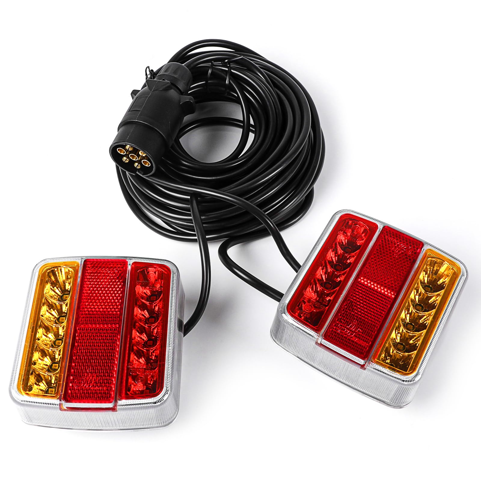 Yinaolan 12V magnetisches LED-Anhängerleuchten-Set, 2-teiliges wasserdichtes Anhänger-Rücklicht-Bremslicht-Blinkerlampen mit 7,5 m Kabel und 7-poligem Stecker für Wohnwagen Traktor LKW Lieferwagen von Yinaolan