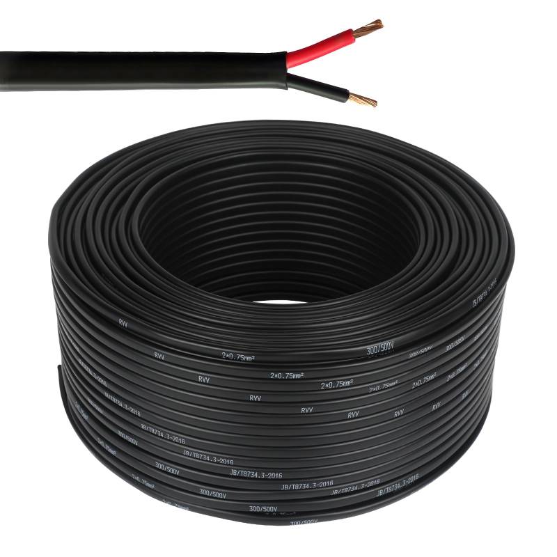 Yinaolan 2 × 0,75 mm² Flach Twin 2 Kernkabel 2 Leiter Kupfer -Elektrodraht 12 V 24 V, dünne wandrote/Schwarze Automobilbootkabel 5 Meter von Yinaolan