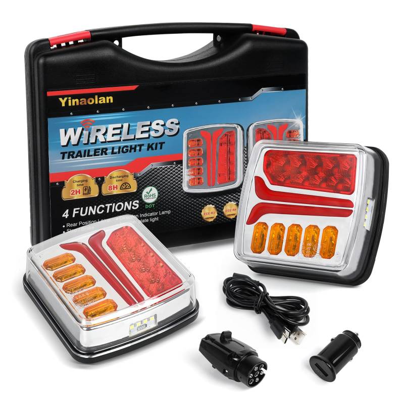 Yinaolan Kabellose Anhänger Rücklichter LED Magnetische LKW-Rücklichter Kabellos 12V/24V ECE-geprüft für Anhänger, LKW, Wohnwagen oder LKW von Yinaolan