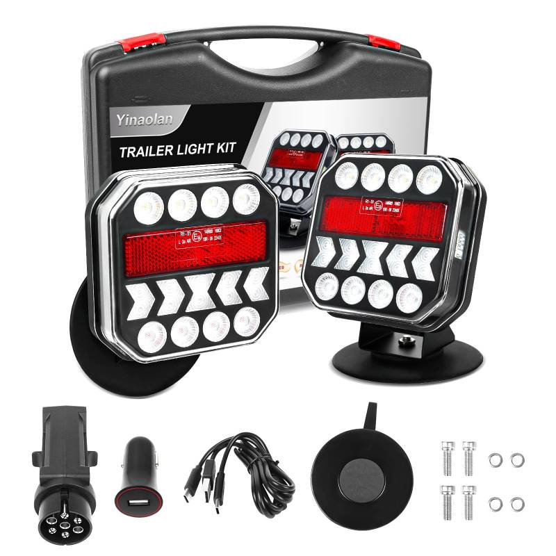 Yinaolan Anhänger Rückleuchten Set Magnetische drahtlose LED Rücklicht Anhänger Beleuchtung, 12V/24V kabellose Bluetooth rücklichter mit verstellbarer Magnet-Haftfuß-Basis von Yinaolan