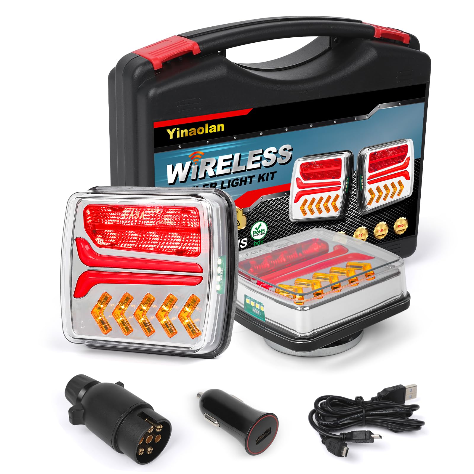 Yinaolan Kabellose Anhänger Rückleuchten LED Magnet LKW Rückleuchten kabellos, 12V 24V Universal, ECE-geprüft mit 7 poligem Stecker für Anhänger, LKW oder LKW Yinaolan Kabellose Anhänger Rückleuchten LED Magnet LKW Rückleuchten kabellos, 12V 24V Universal, ECE-geprüft mit 7 poligem Stecker für Anhänger, LKW oder LKW von Yinaolan
