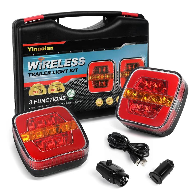 Yinaolan Kabelloses Beleuchtungs LED Set, magnetische Anhänger Rücklichter kabellos 12/24V LKW-Heck, ECE-EMV-geprüft für Anhänger, LKW, Wohnwagen oder LKW von Yinaolan