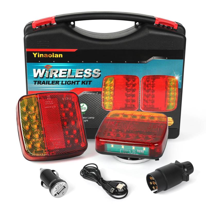 Yinaolan Kabelloses Beleuchtungs LED Set, magnetische Anhänger Rücklichter kabellos 12 V LKW-Heck, ECE-EMV-geprüft für Anhänger, LKW, Wohnwagen oder LKW von Yinaolan