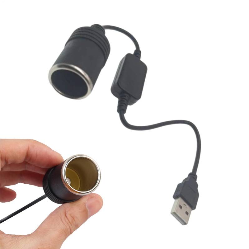USB auf Autosteckdose, 5 V auf 12 V Auto-Steckdosen-Konverter, weibliches Konverter-Adapterkabel, kabelgebundener Controller-Stecker, für Fahr-Recorder von Yiohejy