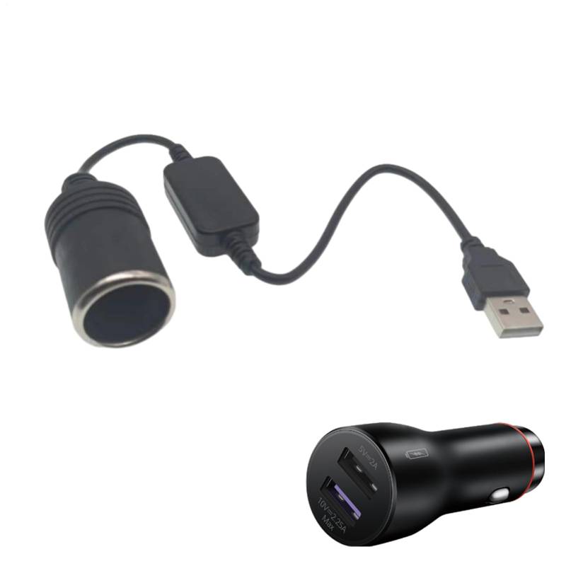 USB auf Autosteckdose, 5 V auf 12 V Auto-Steckdosen-Konverter, weibliches Konverter-Adapterkabel, kabelgebundener Controller-Stecker, für Fahr-Recorder von Yiohejy