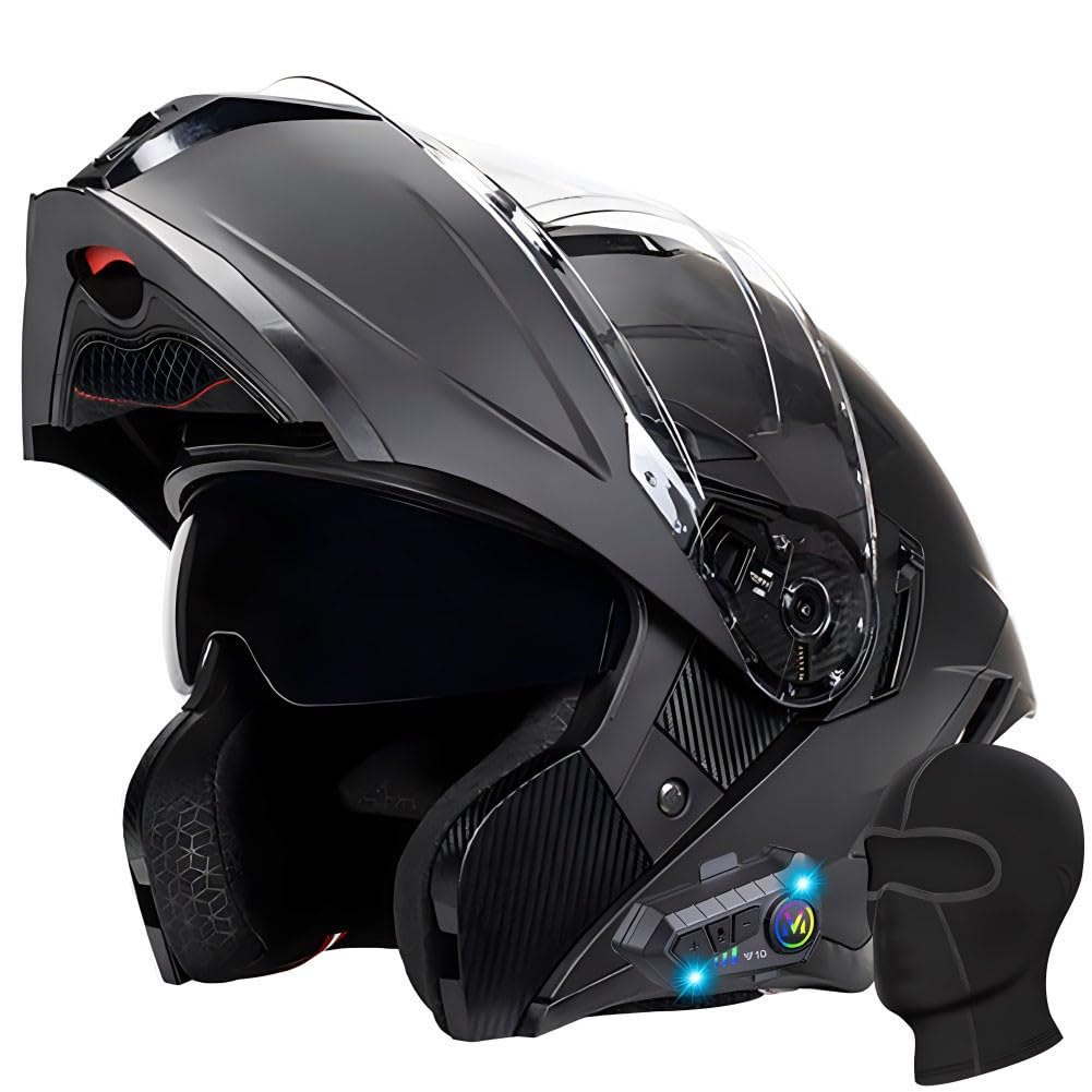 Klapphelm Bluetooth Motorradhelm Integriert Motorradhelm mit Anti-Fog-Doppelvisier Sonnenblende Rollerhelm Sturzhelm ECE Zertifiziert Integralhelm für Herren Damen Erwachsene von Yirunfa
