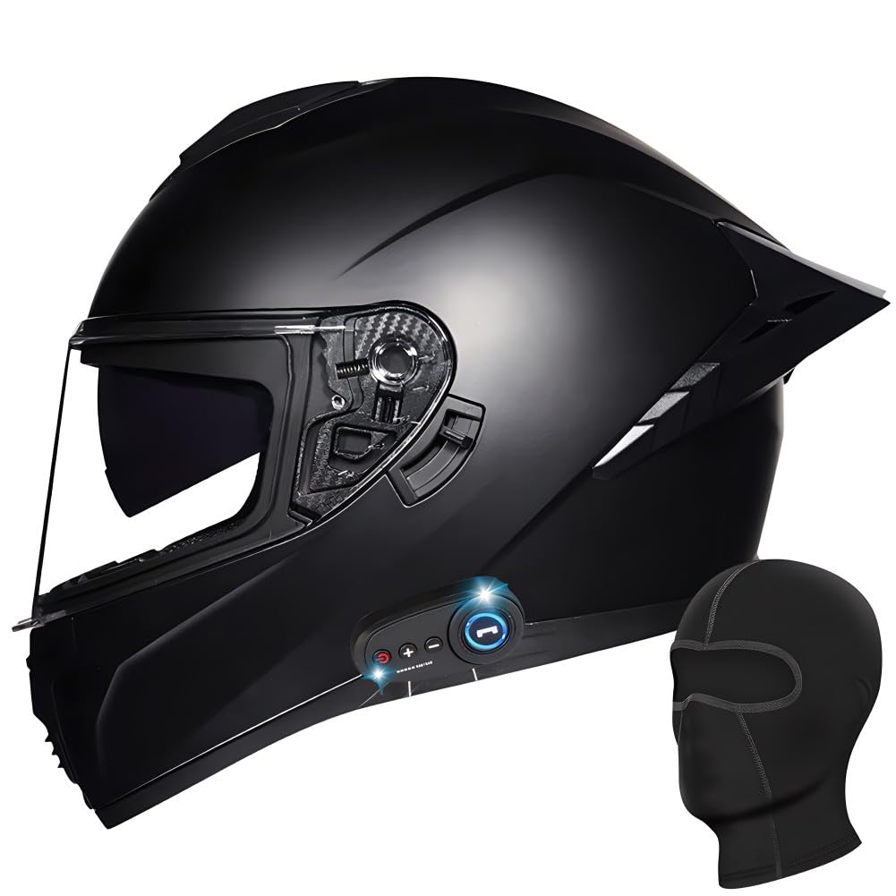 Motorradhelm Bluetooth Integralhelm mit Doppelvisier Full-Face Motorrad-Helm Roller-Helm, ECE Zertifiziert Rollerhelm mit Eingebautem Mikrofon für Erwachsene Frauen Männer von Yirunfa