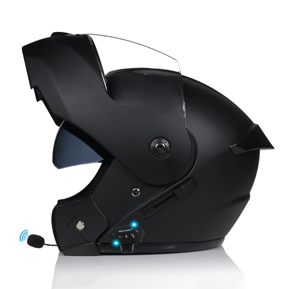 Motorradhelm Klapphelm Mit Bluetooth Integralhelm Fullface Helm Rollerhelm Sturzhelm mit Doppelvisier ECE Genehmigt für Damen Herren Erwachsene von Yirunfa