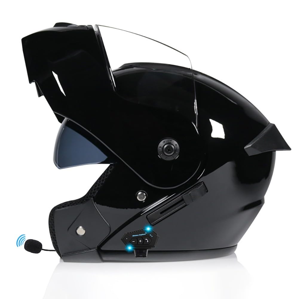Motorradhelm Klapphelm Mit Bluetooth Integralhelm Fullface Helm Rollerhelm Sturzhelm mit Doppelvisier ECE Genehmigt für Damen Herren Erwachsene von Yirunfa