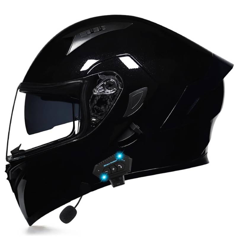 Klapphelm mit Sonnenblende Bluetooth Helm Motorrad Klapphelm Motorradhelm ECE Zertifiziert Integralhelme Mit Doppelvisier und Mikrofon Motorradhelm Klappbar Für Herren Damen von Yirunfa