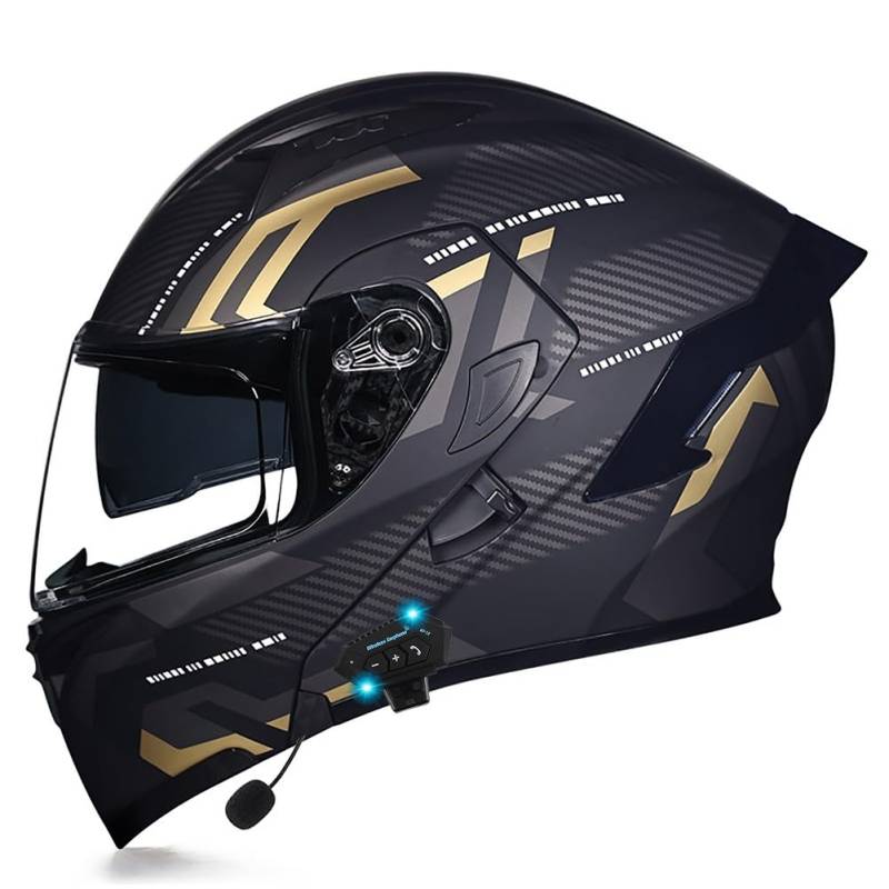 Yirunfa Klapphelm mit Sonnenblende Bluetooth Helm Motorrad Klapphelm Motorradhelm ECE Zertifiziert Integralhelme Mit Doppelvisier und Mikrofon Motorradhelm Klappbar Für Herren Damen von Yirunfa
