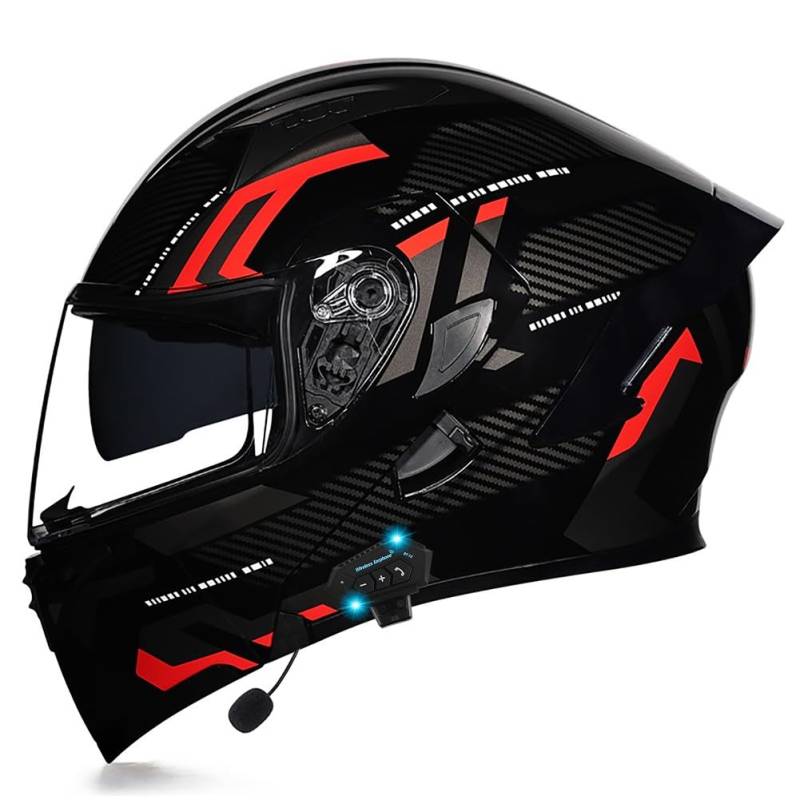 Yirunfa Klapphelm mit Sonnenblende Bluetooth Helm Motorrad Klapphelm Motorradhelm ECE Zertifiziert Integralhelme Mit Doppelvisier und Mikrofon Motorradhelm Klappbar Für Herren Damen von Yirunfa