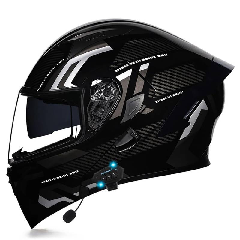 Yirunfa Klapphelm mit Sonnenblende Bluetooth Helm Motorrad Klapphelm Motorradhelm ECE Zertifiziert Integralhelme Mit Doppelvisier und Mikrofon Motorradhelm Klappbar Für Herren Damen von Yirunfa