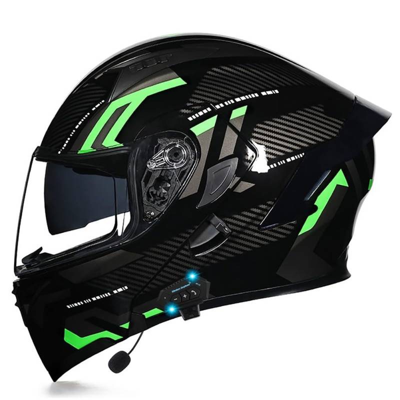 Yirunfa Klapphelm mit Sonnenblende Bluetooth Helm Motorrad Klapphelm Motorradhelm ECE Zertifiziert Integralhelme Mit Doppelvisier und Mikrofon Motorradhelm Klappbar Für Herren Damen von Yirunfa