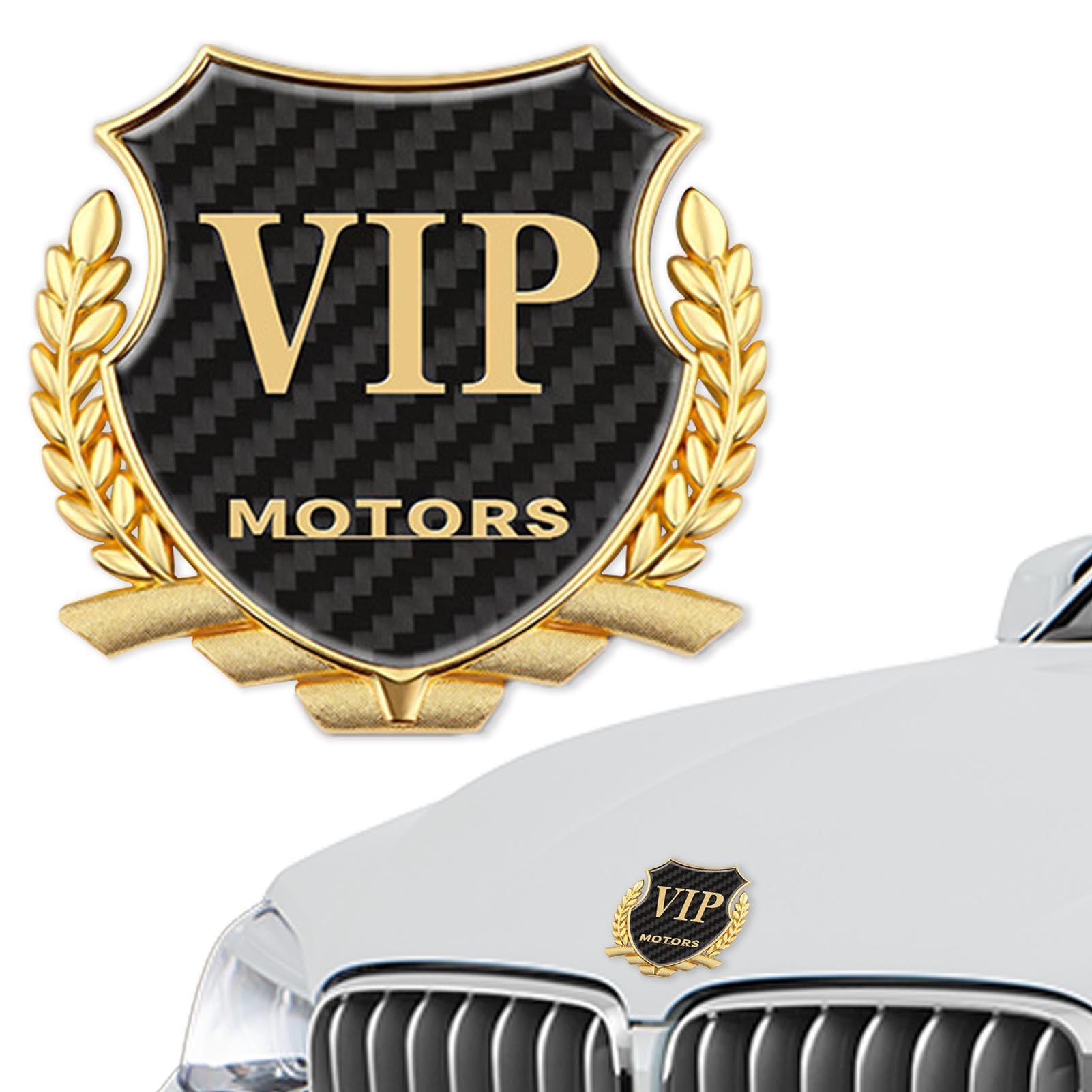 Yiurse VIP-Abzeichen für Auto, Weizenohren-Muster, Kohlefaser-Metall, Auto-Etikett – rostfreies VIP-Buchstaben-Design, Auto-Aufkleber, für jedes Wetter von Yiurse