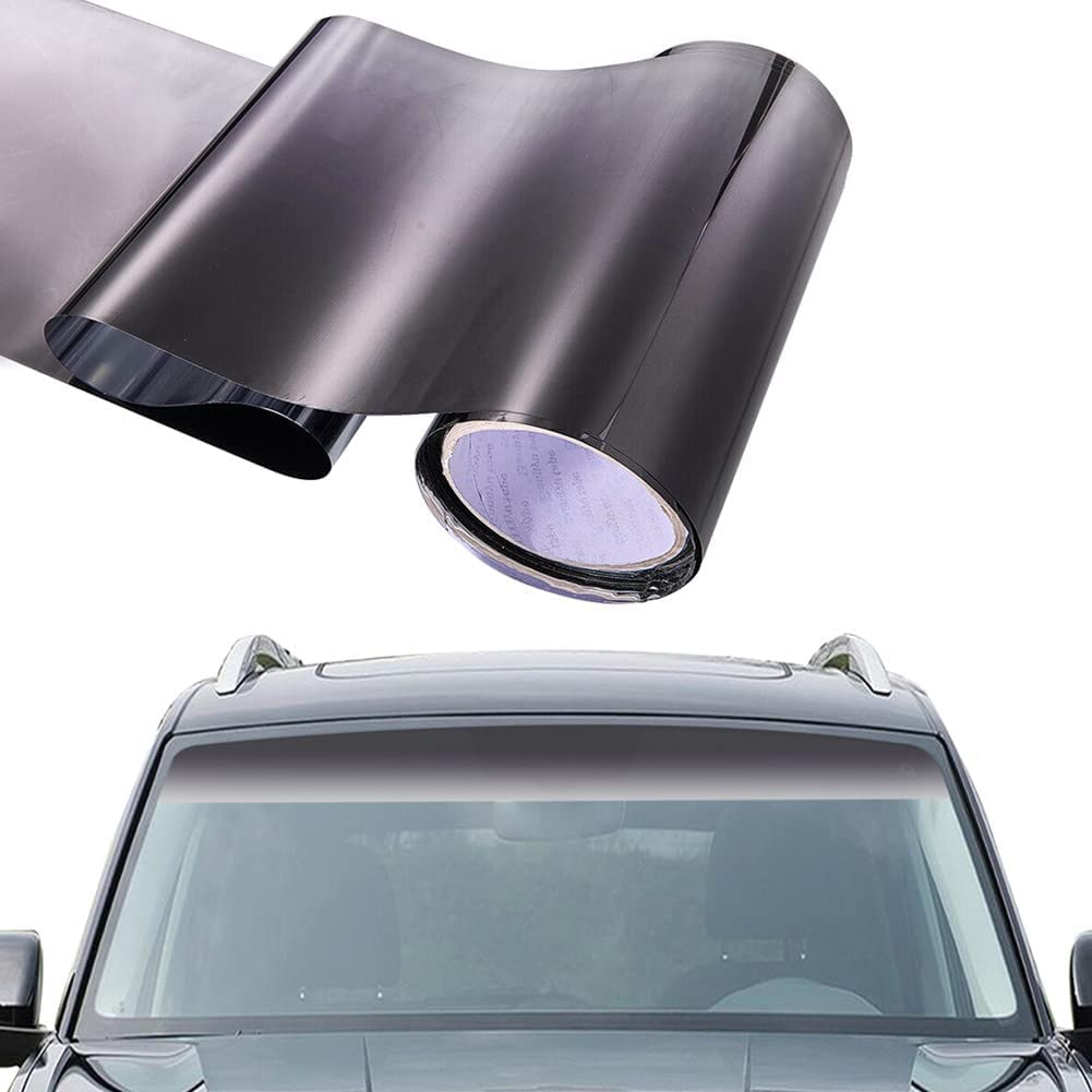 YlRNhe Blendstreifen Auto Frontscheibe Sonnenblende Streifen Tönungsfolie Graduelle Farbe Glänzend DIY Auto Frontscheibe Schutz Schatten Aufkleber, 7,87 x 59,05 Zoll (Schwarz) von YlRNhe