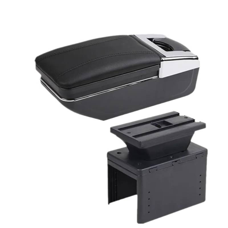Doppelschicht Armlehne Für Hyundai Für I20 2021 2022 2023 Armlehne Box Auto Armlehne Innen Lagerung Box Auto Zubehör(A black line No USB) von Ylrng