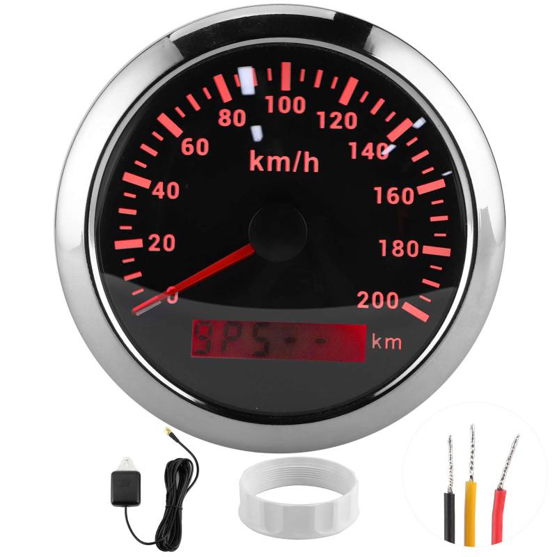 GPS-Geschwindigkeitsmesser 85 Mm, Universal 200 Km/H Kilometerzähler Wasserdicht für Auto-Motorrad-Traktor-LKW mit Hintergrundbeleuchtung(Schwarz) von Ymiko