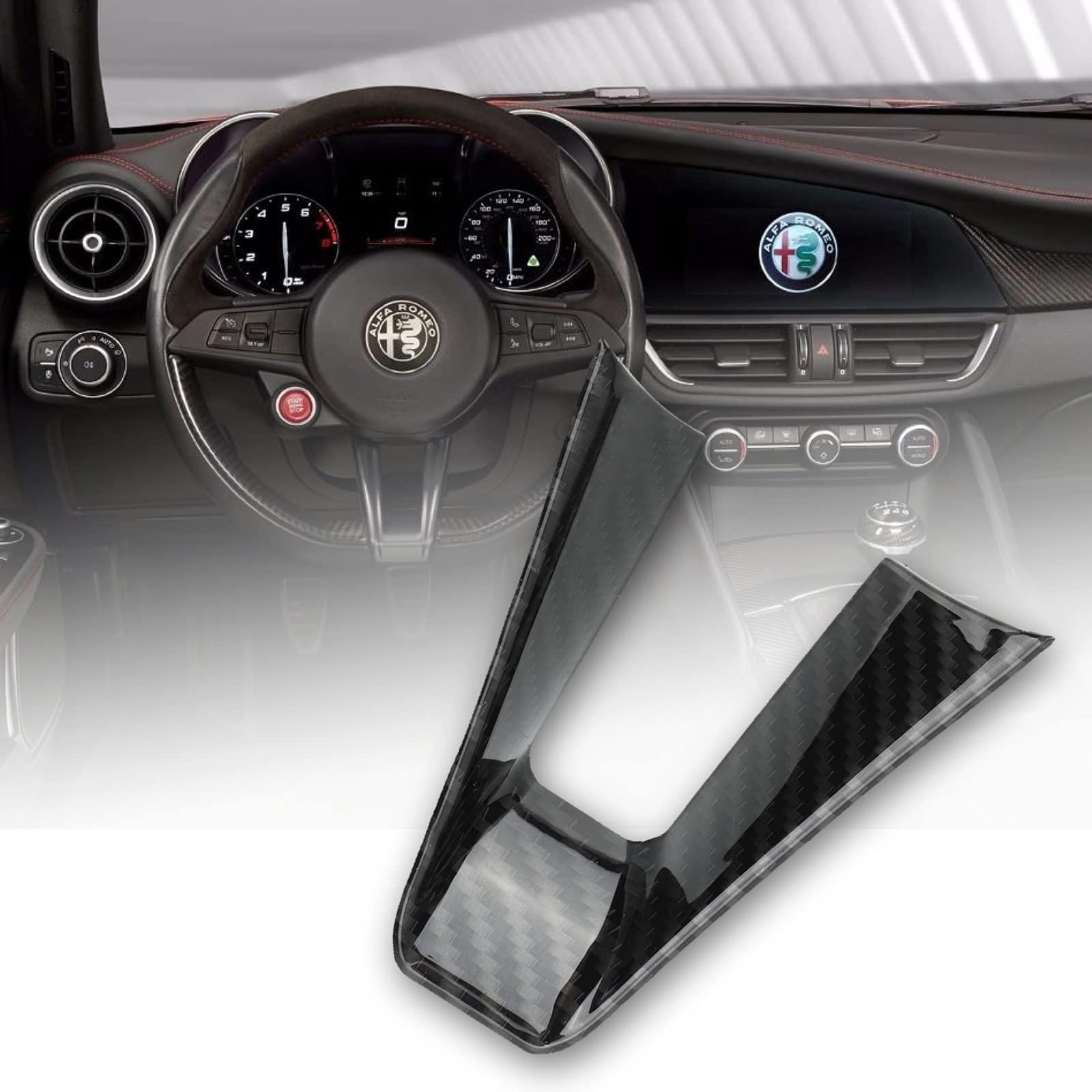 Ymiko Lenkradrahmenverkleidung, Lenkraddekoration im Carbonfaser-Stil Dekorationsrahmenabdeckung Streifen kompatibel mit für Alfa für Romeo Giulia 17-19 Ymiko Lenkradrahmenverkleidung, Lenkraddekoration im Carbonfaser-Stil Dekorationsrahmenabdeckung Streifen kompatibel mit für Alfa für Romeo Giulia 17-19 von Ymiko