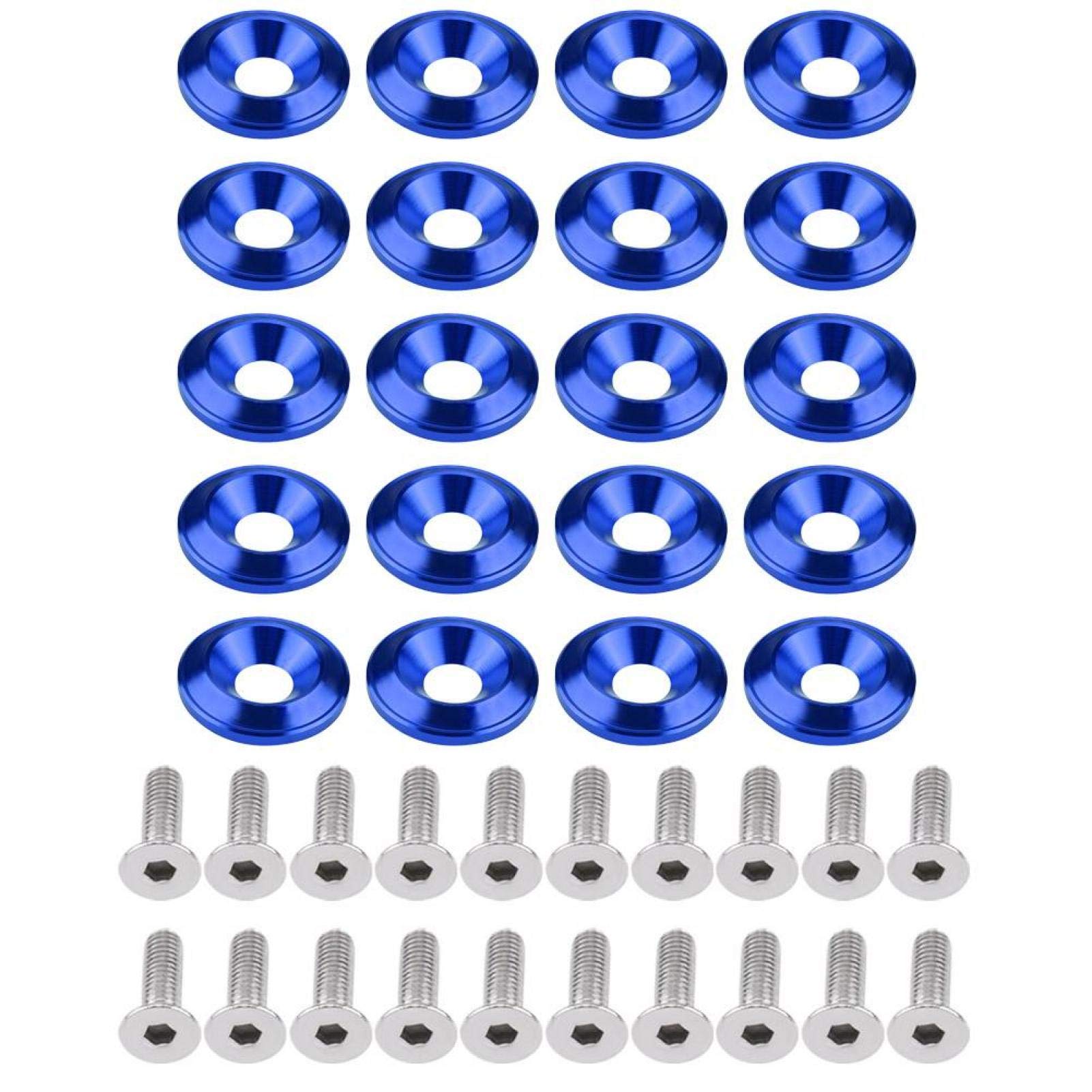Ymiko Stoßstangen-Unterlegscheiben-Schraube, 20-teilige Auto-Instrumentenmuttern-Schrauben Billet Aluminium-Stoßstangen-Kotflügel-Unterlegscheiben-Schraube Motorraum-Anziehsatz(Blau) von Ymiko