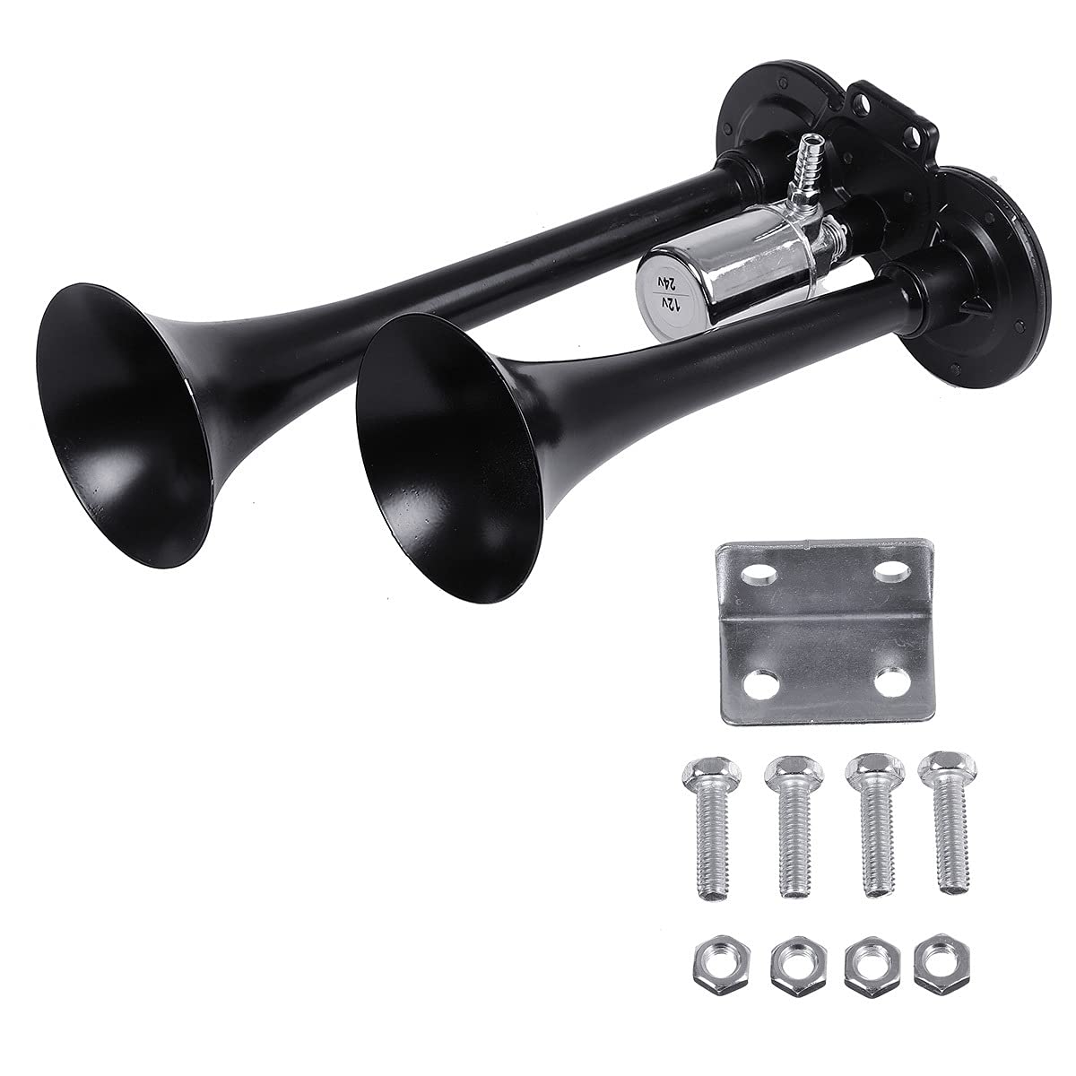 Auto Hupe,Motorrad Hupe 60. 0db Auto Horn super laute doppelte Trompete Lufthorn 1 2V / 24V. Kompressor for Auto Truck Boat Train Horn Hooter for Auto Sound Signal(Black) von Ymnilian