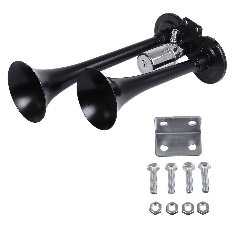 Auto Hupe,Motorrad Hupe 60. 0db Auto Horn super laute doppelte Trompete Lufthorn 1 2V / 24V. Kompressor for Auto Truck Boat Train Horn Hooter for Auto Sound Signal(Black) von Ymnilian
