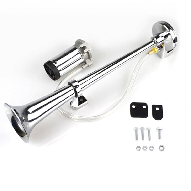 Auto Hupe,Motorrad Hupe Universal 17 Zoll 15. 0DB Lauter Auto-Lufthorn 12V 180 HERTZ Single Trompete Compressor für LKWs Autos Automobile(Silver) von Ymnilian