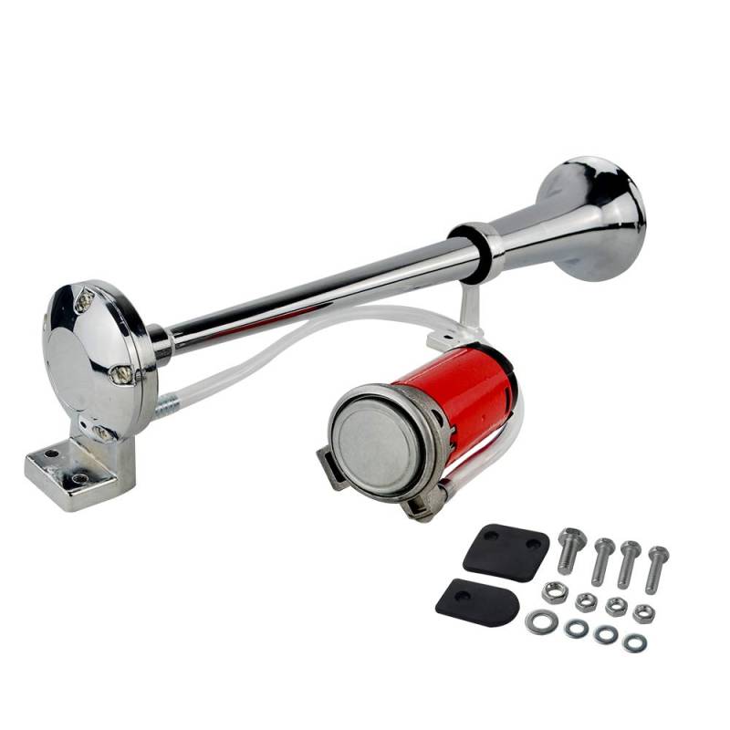 Auto Hupe,Motorrad Hupe Universal 17 Zoll 150DB lauter Auto Lufthorn 12V 180 HERTZ Single Trompete Kompressor □ Für LKWs Autos Automobile LB1(12V RED) von Ymnilian