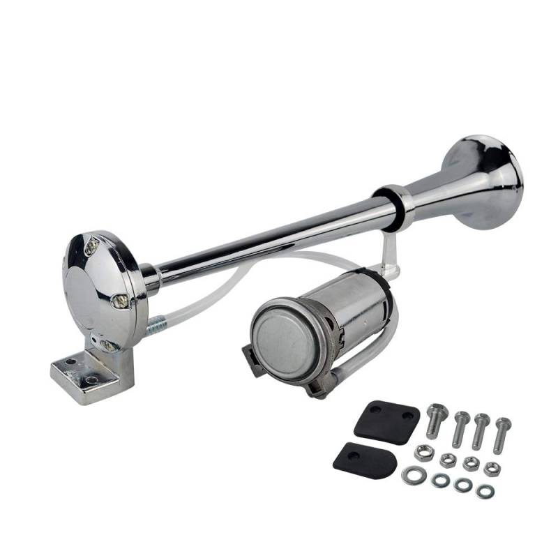 Auto Hupe,Motorrad Hupe Universal 17 Zoll 150DB lauter Auto Lufthorn 12V 180 HERTZ Single Trompete Kompressor □ Für LKWs Autos Automobile LB1(12V SILVER) von Ymnilian