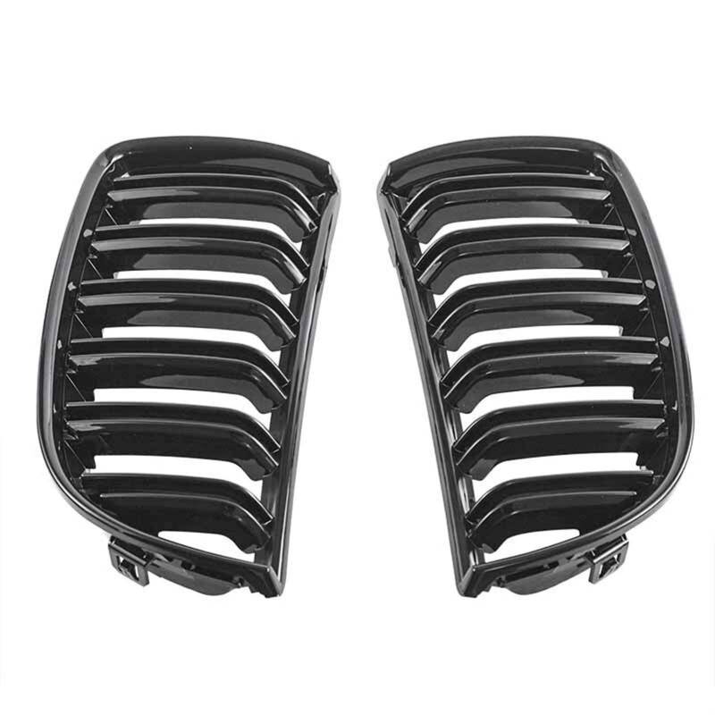 Kühlergrill,Kühlergrill Streifen Auto ierengitter Grill vorne Gloss Matt Carbon-Bright Black 2 Line Slat ierengitter Grill Passend für BMW E90 E91 2005-2008 von Ymnilian