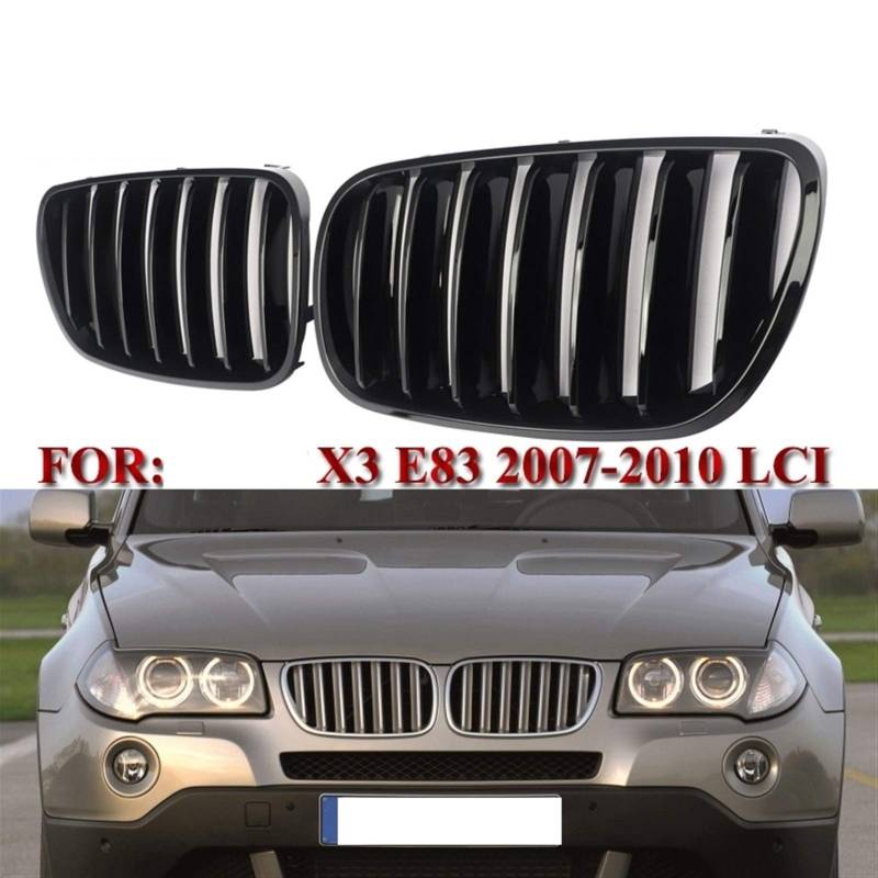 Kühlergrill,Kühlergrill Streifen Gloss Black Frontstoßstange ierengitter Passend für BMW X3 E83 2007-2010 von Ymnilian