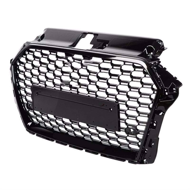 Kühlergrill,Kühlergrill Streifen Passend für RS3 Stil Vorder Sport Sechseckgitter Honeycomb Hood Grill Gloss Black Passend für A3 / S3 8V 2017-2019 Autozubehör(Without Emblem) von Ymnilian