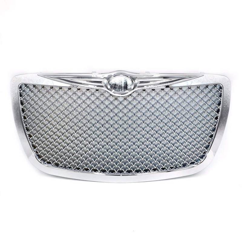 Kühlergrill,Kühlergrill Streifen Racing-Auto-Frontgrill Passend für 2004 2005-2010 Chrysler 300 300C Schwarz Hood Grill Mesh-Grille(Silver) von Ymnilian