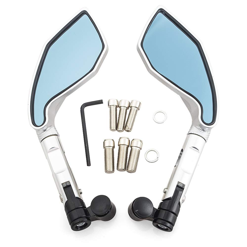 Motorrad Spiegel,Lenkerendenspiegel 1 Paar 8mm 10mm CNC Aluminium Motorrad-Spiegel Rearview Rückansicht Seitenspiegel Motorrad Fit use for Fit use for Z900 Z900RS Z800 Z1000(Silver) von Ymnilian