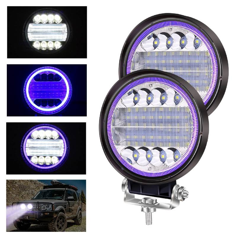 YnGia 2 x LED-Arbeitsscheinwerfer mit blauem Angel Eye, 72 W, Nebelscheinwerfer, Spot-Flutlicht, Kombi-Lichter, 12 V, 24 V, DRL, Zusatzlichter, LED-Scheinwerfer für LKW, Traktor, Auto, SUV, Boot. von YnGia