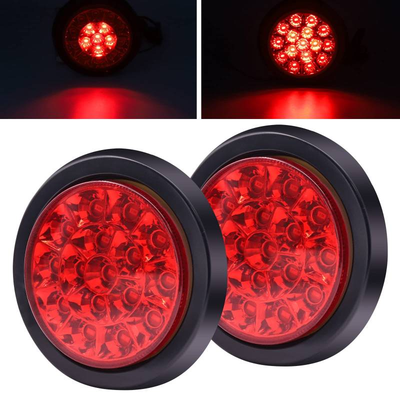 YnGia Rotes Anhänger-Rücklicht, 10,2 cm, rundes Bremslicht, 16 LEDs, für LKW, Anhänger, Stopplicht, Blinklicht, LED-Licht mit bündiger Tülle, 10–30 V für LKW, Anhänger, LKW, 2 Stück von YnGia