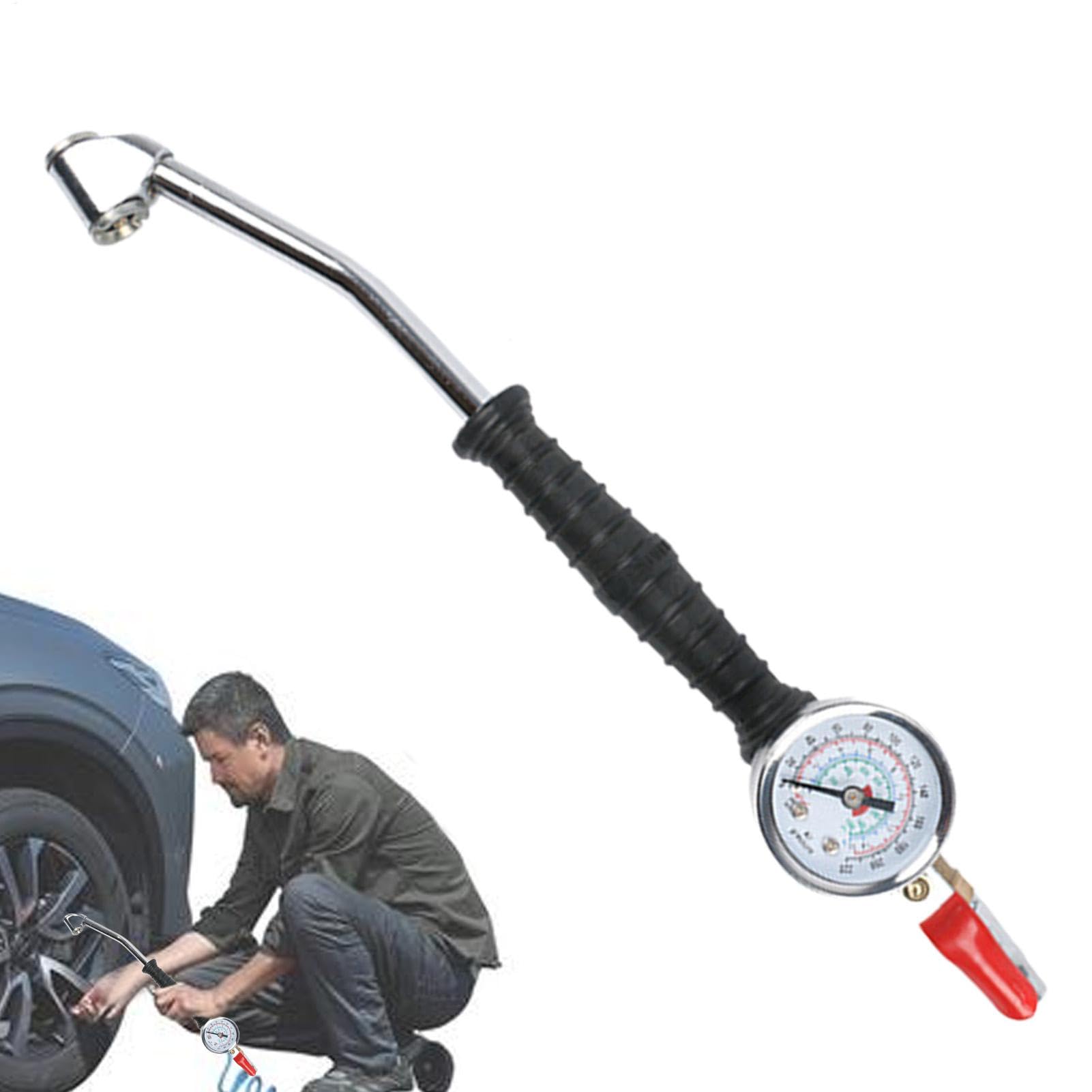 Reifenpumpenstange,Autoreifenpumpe | 0-220Psi Schnellreifen-Fülldüse-Werkzeug mit Manometer - Handgekippte Reifenpumpenstange für Motorräder, LKW, Autos, Tonabnehmer Reifenpumpenstange,Autoreifenpumpe | 0-220Psi Schnellreifen-Fülldüse-Werkzeug mit Manometer - Handgekippte Reifenpumpenstange für Motorräder, LKW, Autos, Tonabnehmer von Ynnhik