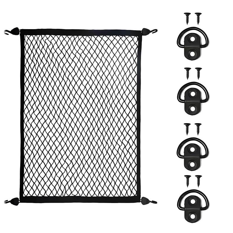 Yoedge Kofferraumnetz Gepäcknetz Auto-80 x 100 cm Kofferraumnetz Gepäcknetz,Gepäcknetz Wohnmobil,Universal Auto Netz mit 4 massiven Haken, Gepäcknetz für die meisten Autos geeignet von Yoedge