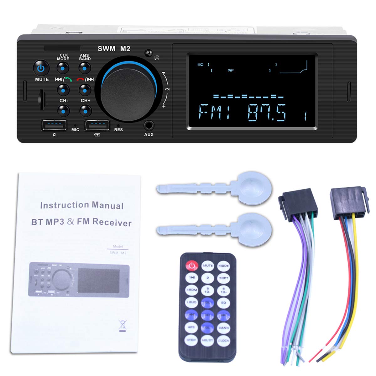 Auto-Stereo-Bluetooth-Digital-Media-Player, Auto-Audio-FM-Radio, mit 2 USB-Schnellladung/SD/AUX/MP3-Player, unterstützt Freisprechanrufe, kabellose Fernbedienung von Yolispa