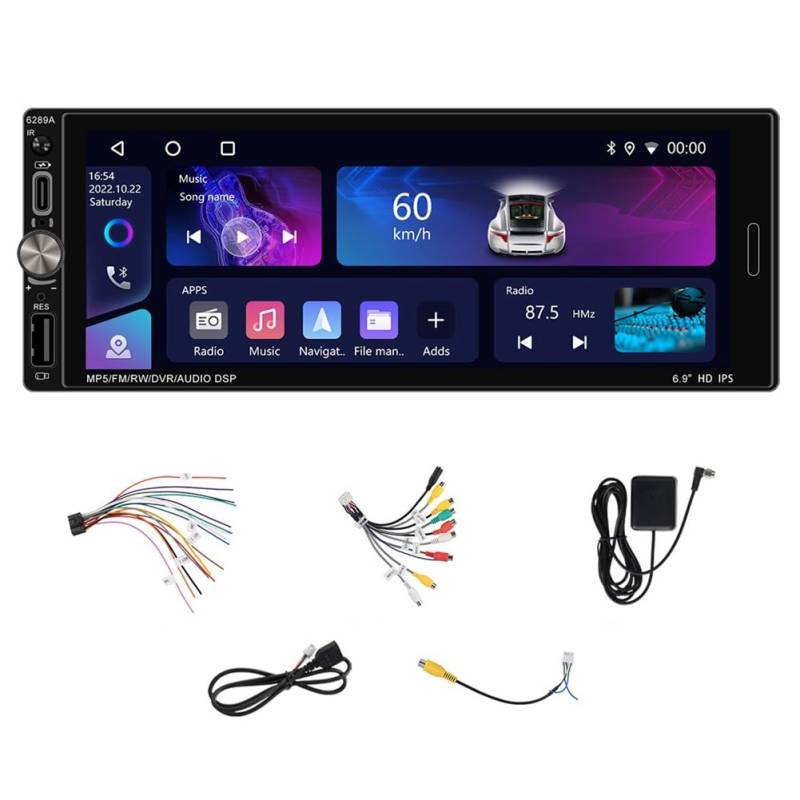 Yominerr 1Din 6,9 Autoradio 2+32G Multimedia-Player GPS-Navigation WiFi Carplay Android Auto FM/RDS Mirror Link Auto-Audio von Yominerr