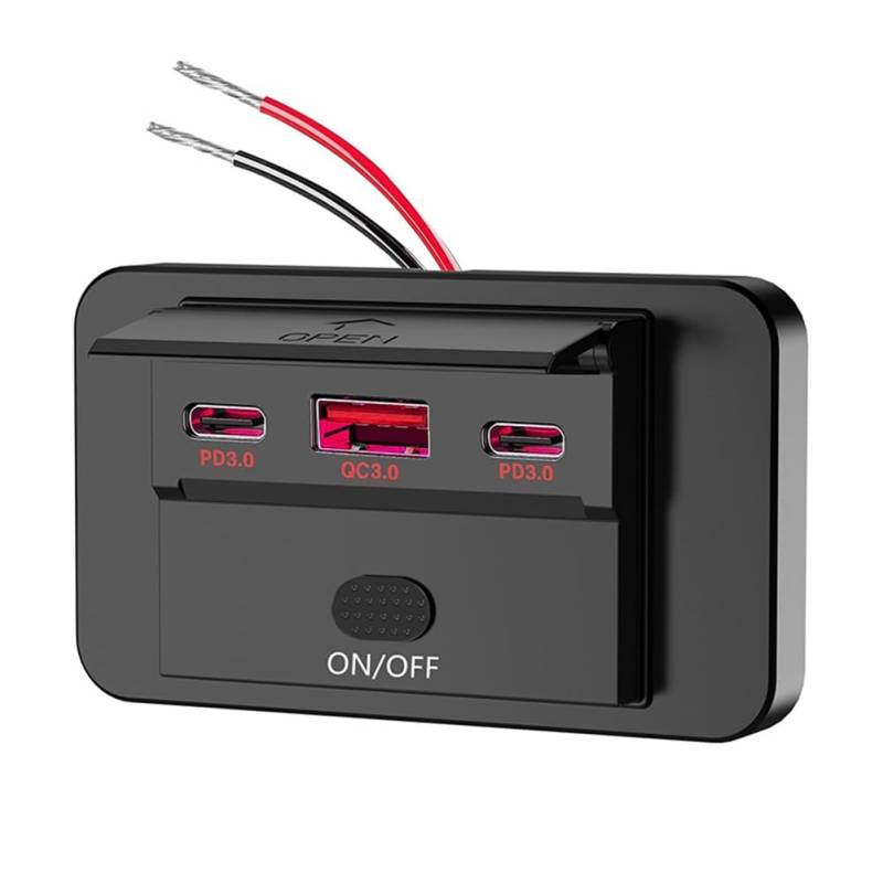 Yominerr NEU 12-24 V PD Typ-C USB-Anschlüsse QC3.0 und PD3.0 mit Schalter Schnelllade-USB-Powerpanel für Auto, Wohnmobil, Rot von Yominerr