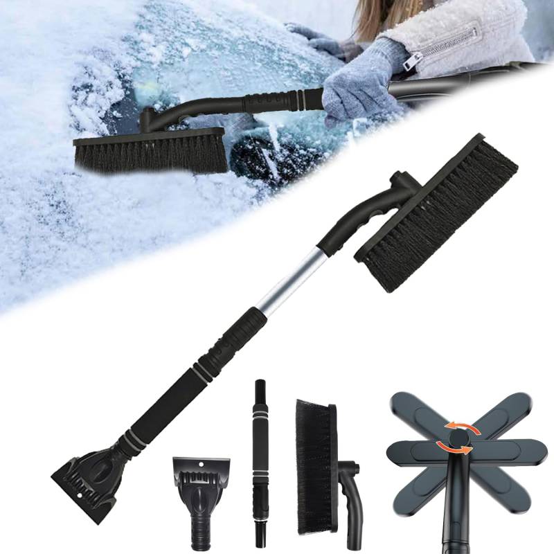 YongSral 3-in-1 Eiskratzer Auto mit Besen, 80CM Schneebesen Auto Ausziehbar, 360 ° Drehbarer Teleskop Schneebesen Auto, Scheibenkratzer Auto, Geeignet Auto, SUV, LKW Windschutzscheibe (Schwarz) von YongSral