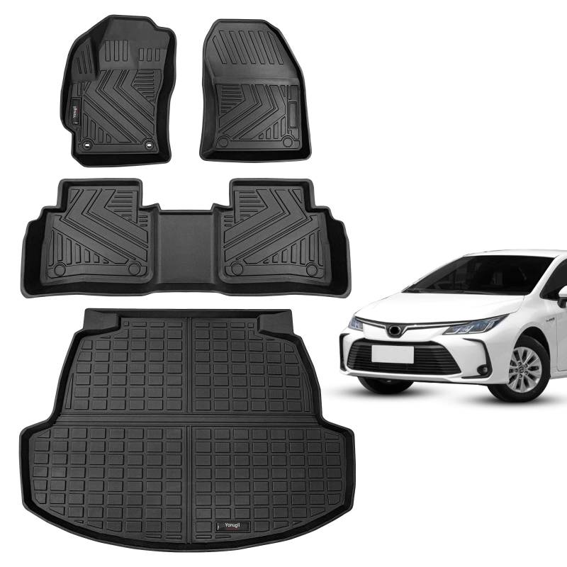Yonugli Fußmatten und Cargo Liner Set Schwarz Kompatibel für 2020 2021 2022 2023 Toyota Corolla Limousine Allwetter TPE Gummimatten Schutz Wasserdicht von Yonugli