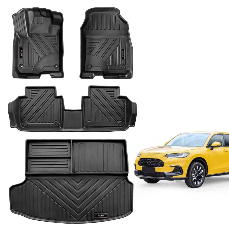 Yonugli Passgenau für Honda HR-V 2023 2024 Fußmatten und Cargo-Auskleidung, komplettes Set, Allwetter-TPE-Gummi-Schutzmatte, Honda HRV-Zubehör (Fußmatten + Kofferraumwolle) von Yonugli