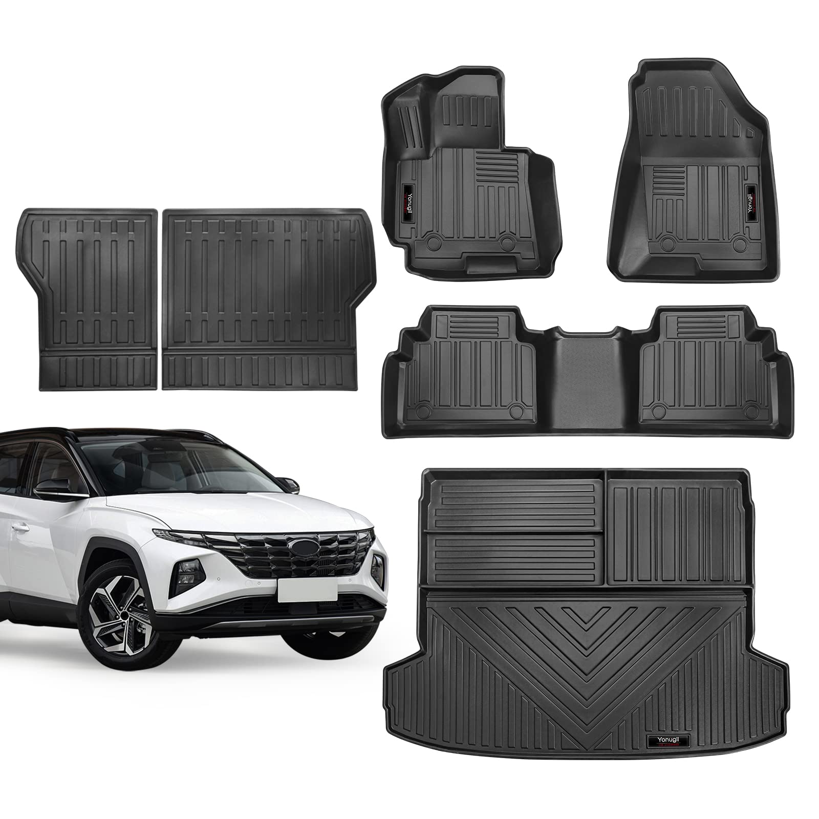 Yonugli Passgenaue Allwetter-Fußmatten & Kofferraumauskleidung, kompatibel mit Hyundai Tucson 2022 2023 Gummi-Schutzmatte Hyundai Tucson Zubehör (Fußmatten + Cargo-Liner) von Yonugli