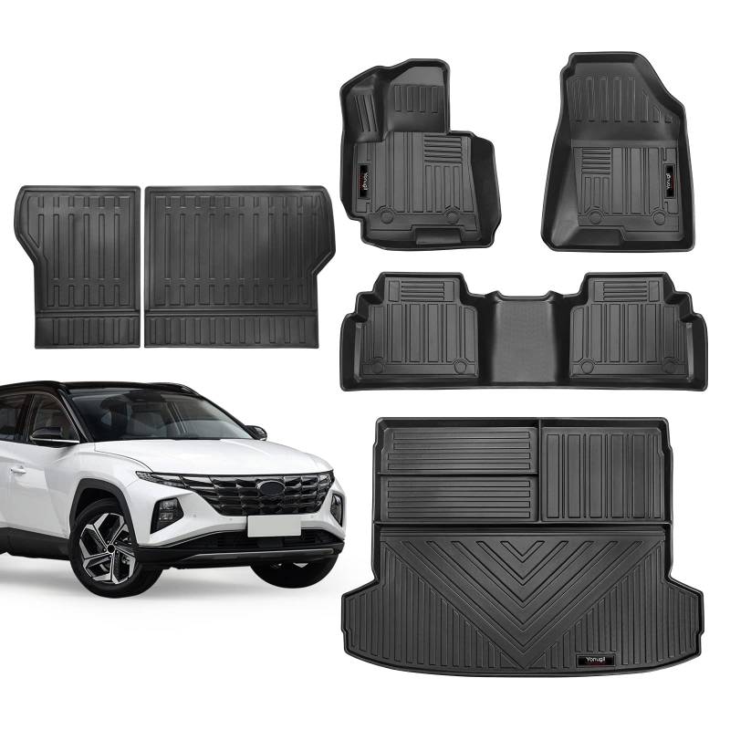 Yonugli Passgenaue Allwetter-Fußmatten & Kofferraumauskleidung, kompatibel mit Hyundai Tucson 2022 2023 Gummi-Schutzmatte Hyundai Tucson Zubehör (Fußmatten + Cargo-Liner) von Yonugli