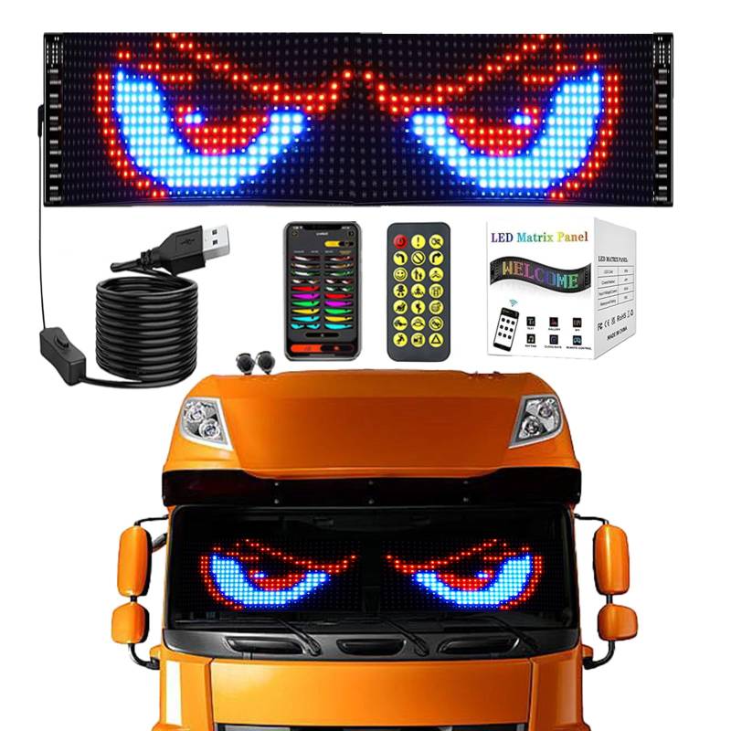 Led Teufelaugen Licht Für Autos, Dynamische Programmierbarer Personalisiert Augen Lichtschilder Für Die Windschutzscheibe Mit APP Steuerung Und Fernbedienung Bluetooth USB (10.5 * 35cm) 1PCS von Yopyuenn