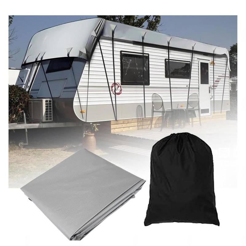 YoruiDeedse Wohnwagen Schutzdach 210D Oxford-Gewebe Abdeckplane Wohnwagen Wind-, Regen- Und Schneefest Wohnwagen Abdeckplane Geeignet Für Wohnwagen, Wohnmobile, Busse,Silver-31.1 * 9.8ft von YoruiDeedse